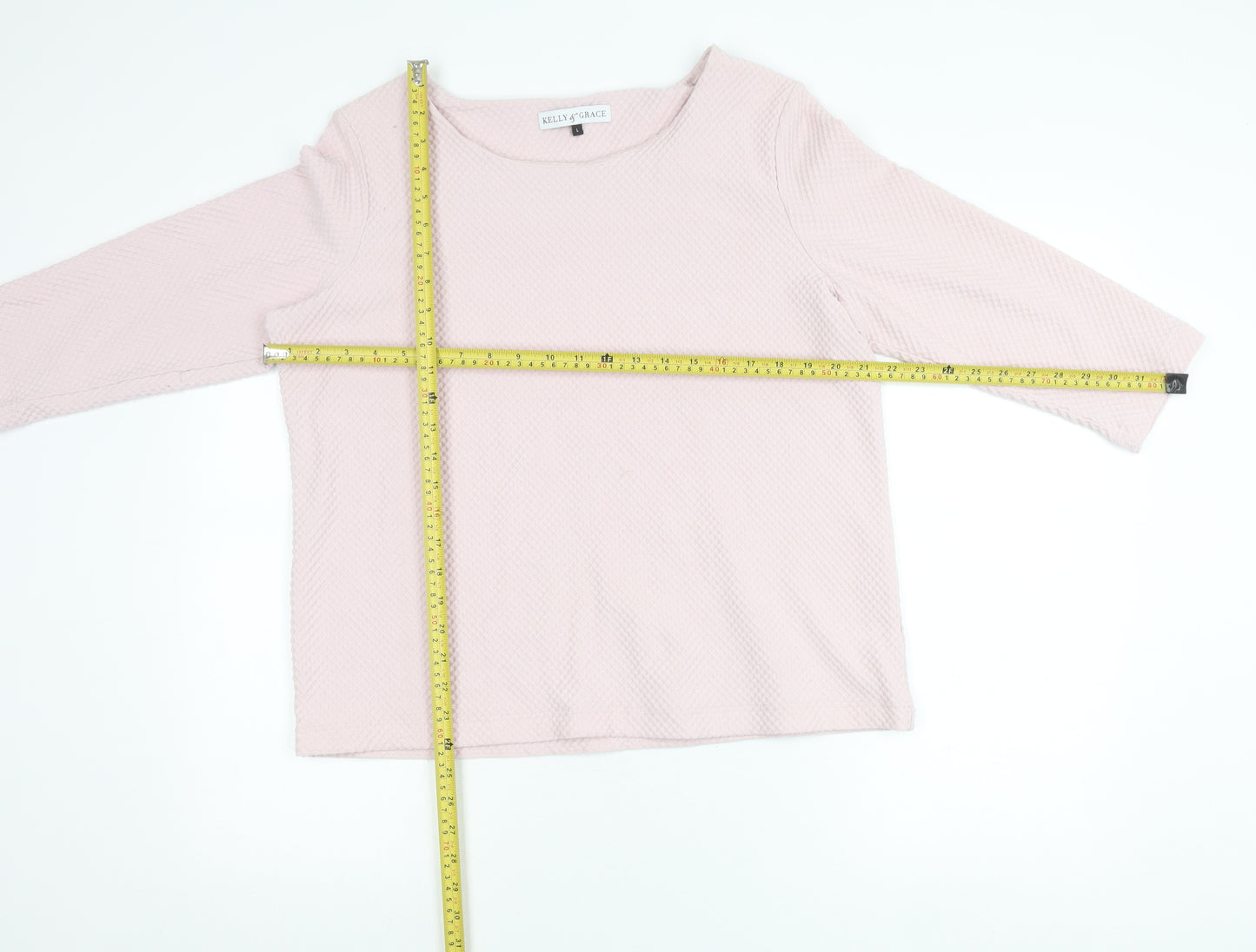 Kelly & Grace Women’s Pink Waffle-Knit 3/4 Sleeve Pullover Jumper L