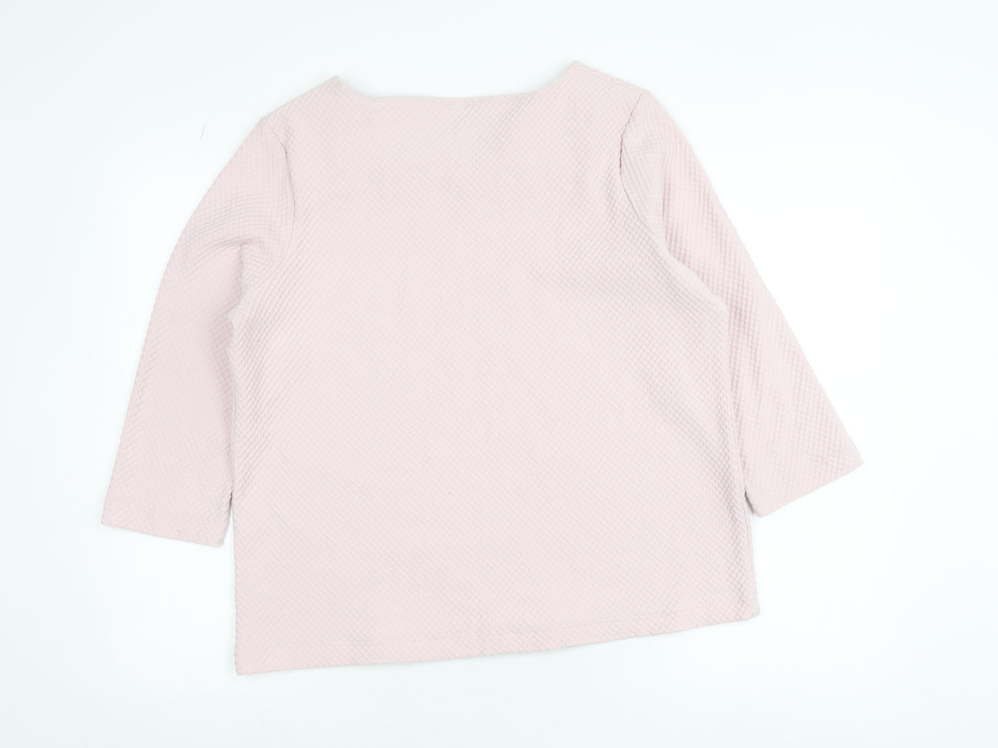Kelly & Grace Women’s Pink Waffle-Knit 3/4 Sleeve Pullover Jumper L