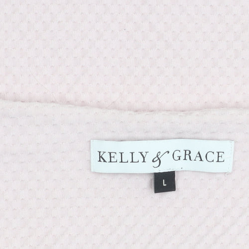 Kelly & Grace Women’s Pink Waffle-Knit 3/4 Sleeve Pullover Jumper L