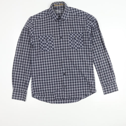 Selected Homme Men’s Blue Checked Long Sleeve Cotton Button-Up Shirt Size S