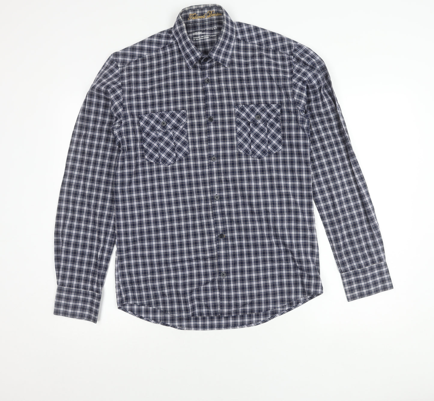 Selected Homme Men’s Blue Checked Long Sleeve Cotton Button-Up Shirt Size S