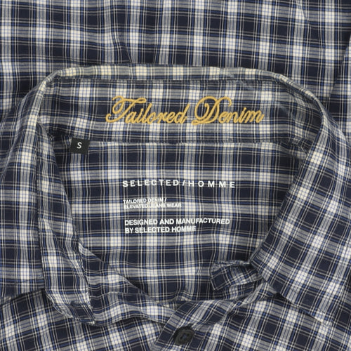 Selected Homme Men’s Blue Checked Long Sleeve Cotton Button-Up Shirt Size S