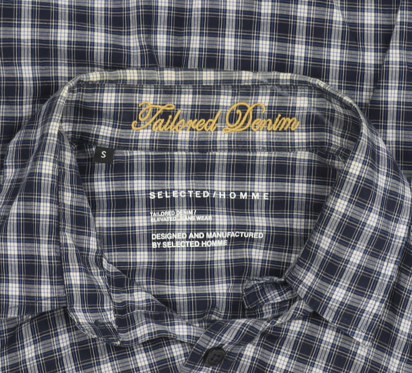Selected Homme Men’s Blue Checked Long Sleeve Cotton Button-Up Shirt Size S
