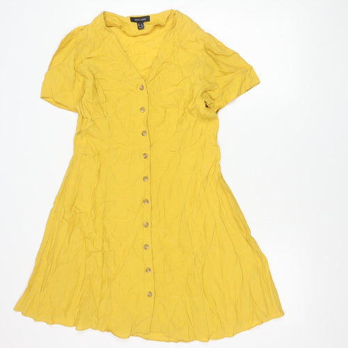 New Look Women's Yellow Viscose A-Line Button Dress Size 12