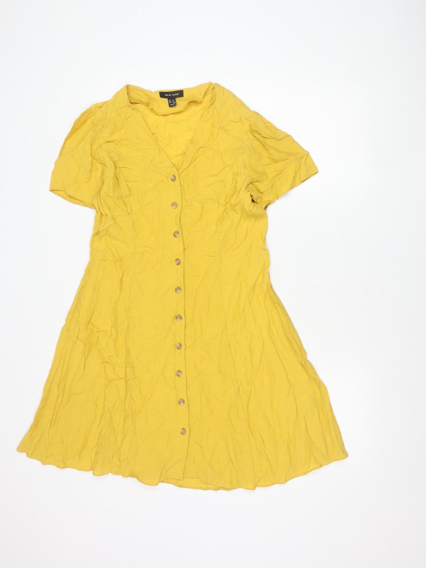 New Look Women's Yellow Viscose A-Line Button Dress Size 12