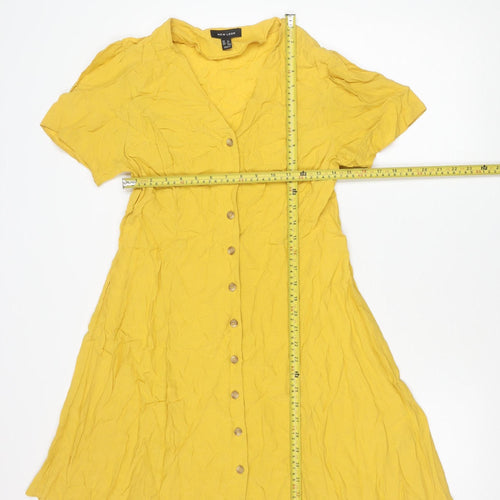 New Look Women's Yellow Viscose A-Line Button Dress Size 12