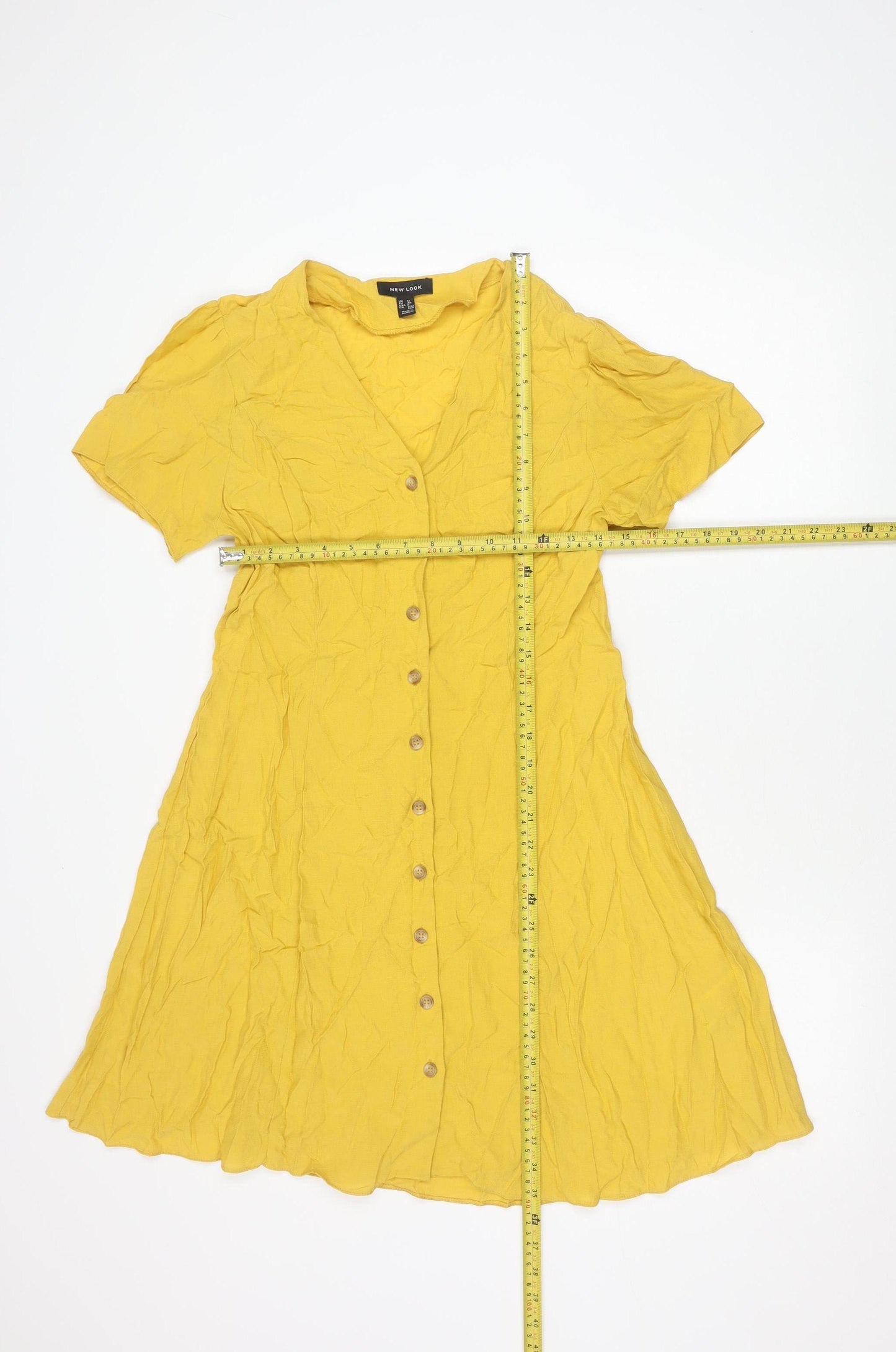 New Look Women's Yellow Viscose A-Line Button Dress Size 12