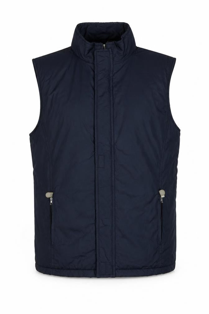 Front view of Olsen Men's Blue Lined Bodywarmer Waistcoat, size 40, Regular Fit
