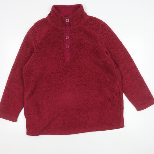 BM-Essentials Women’s Red Fleece Henley Sweatshirt Size M