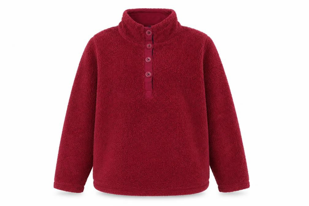 Front view of Bonmarché -Essentials Women’s Red Fleece Henley Sweatshirt, size M