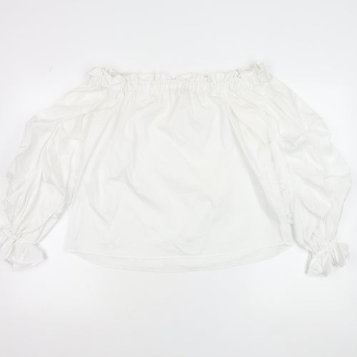 River Island Women White Off Shoulder Ruffle Peasant Blouse Size 10
