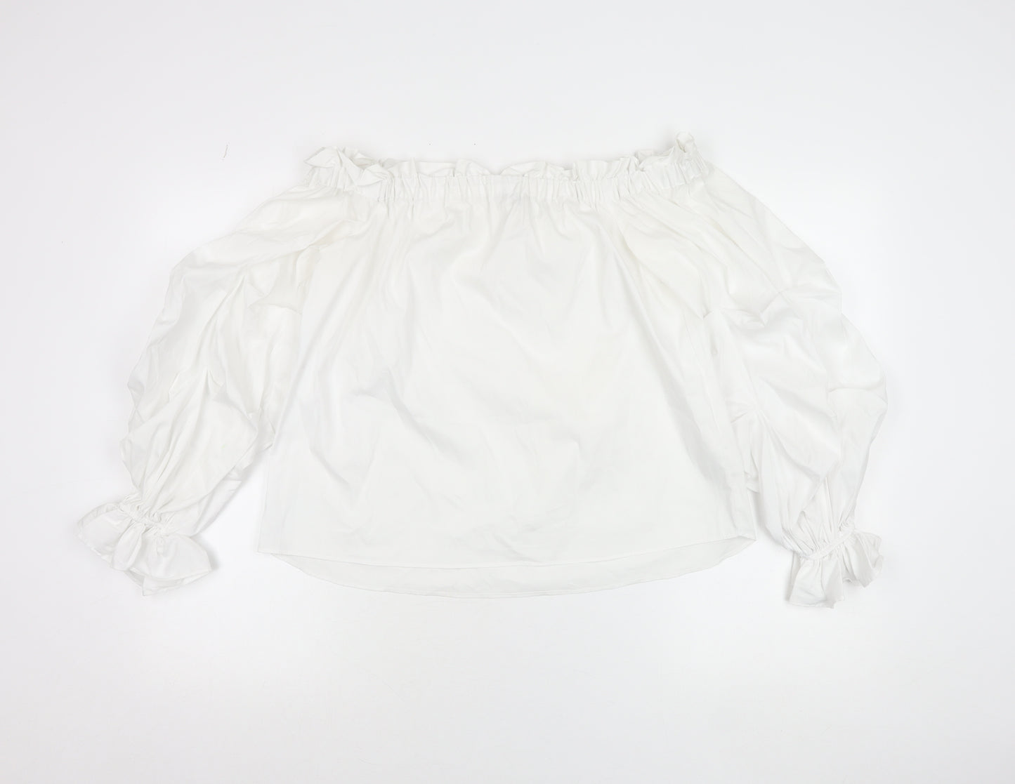 River Island Women White Off Shoulder Ruffle Peasant Blouse Size 10