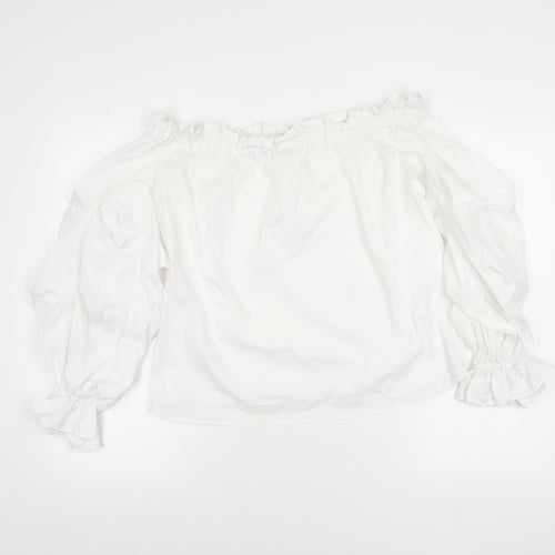 River Island Women White Off Shoulder Ruffle Peasant Blouse Size 10