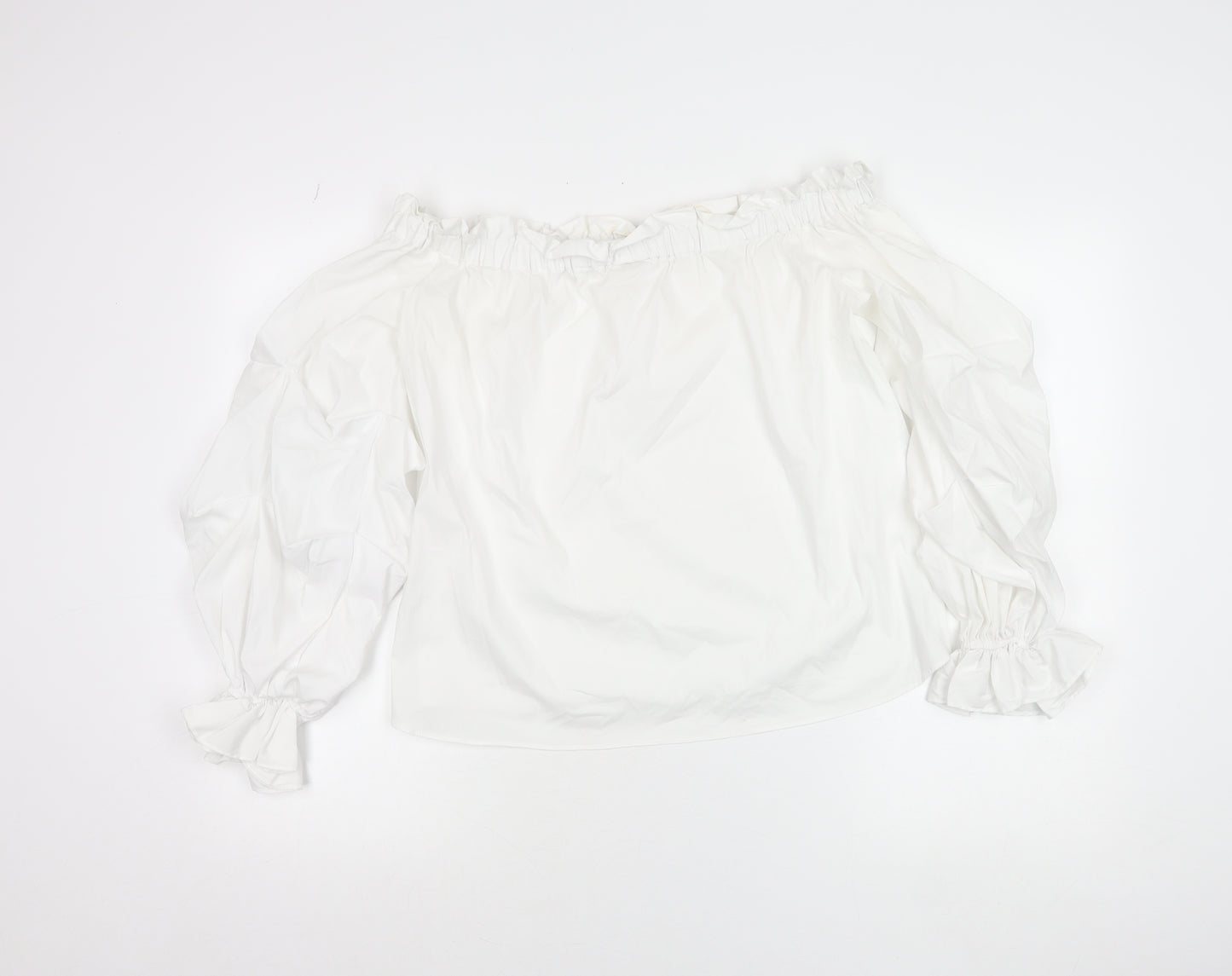 River Island Women White Off Shoulder Ruffle Peasant Blouse Size 10