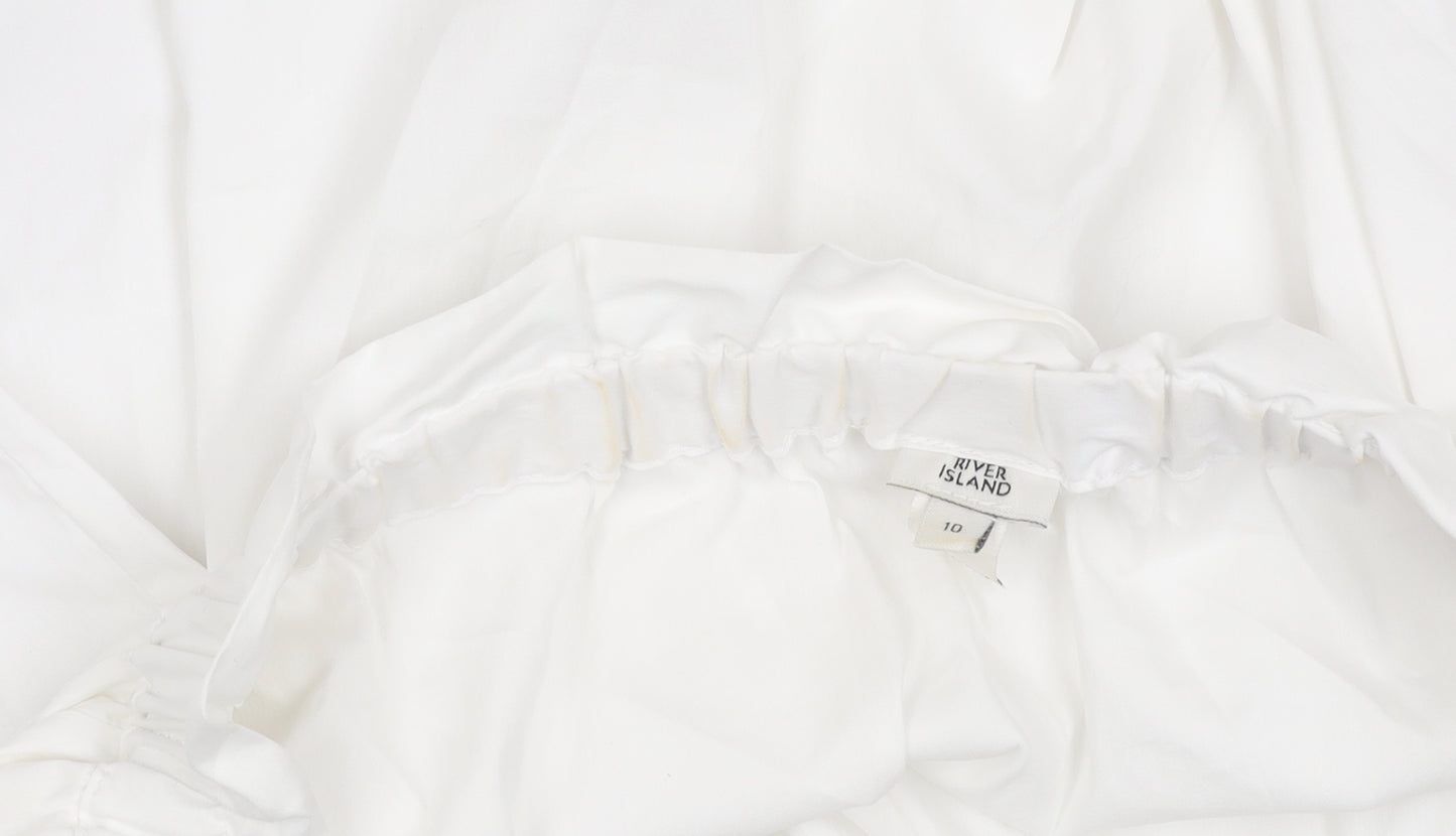River Island Women White Off Shoulder Ruffle Peasant Blouse Size 10
