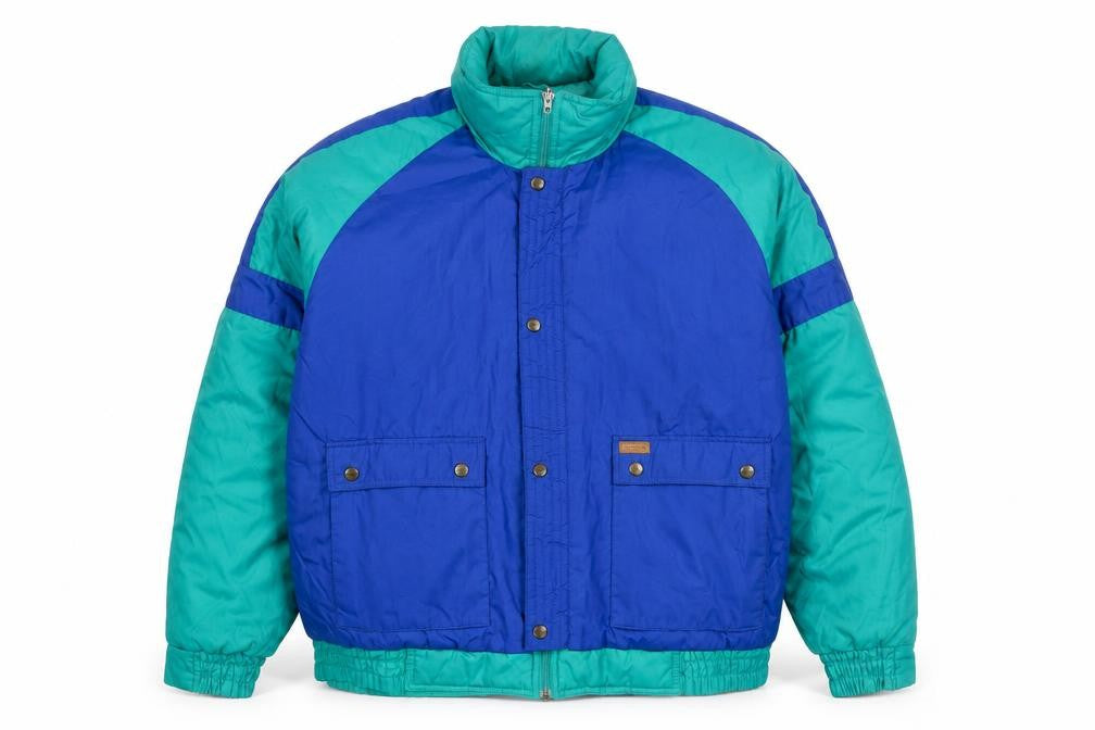 Front view of Roamer Men's Blue XL 90s Retro Puffer Jacket Nylon Winter Coat