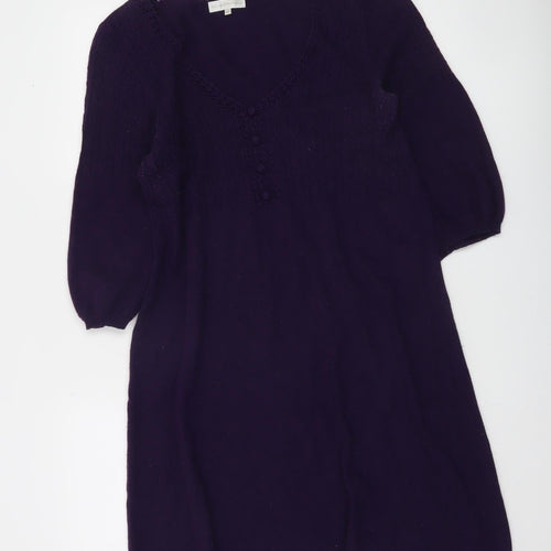 Rocha John Rocha Women Purple Knit Mini Dress Size 14 A-Line 3/4 Sleeve