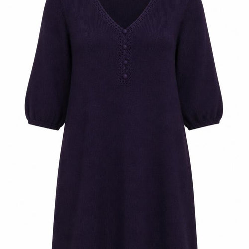 Rocha John Rocha Women Purple Knit Mini Dress Size 14 A-Line 3/4 Sleeve