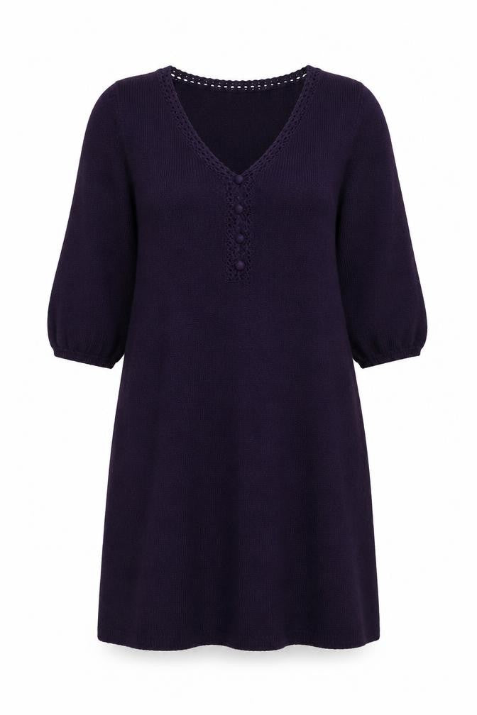 Rocha John Rocha Women Purple Knit Mini Dress Size 14 A-Line 3/4 Sleeve