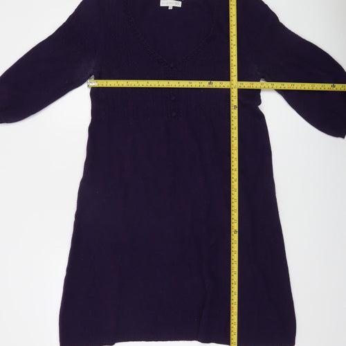 Rocha John Rocha Women Purple Knit Mini Dress Size 14 A-Line 3/4 Sleeve