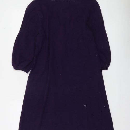 Rocha John Rocha Women Purple Knit Mini Dress Size 14 A-Line 3/4 Sleeve