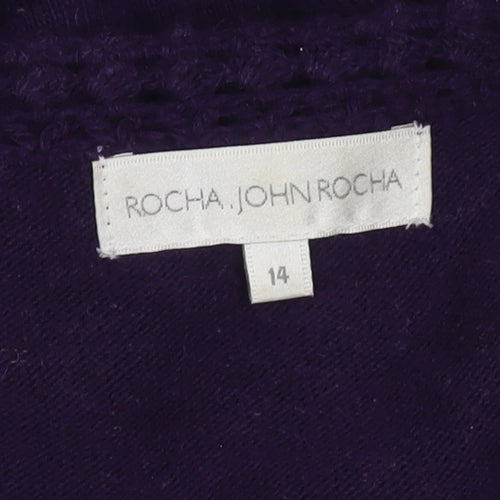 Rocha John Rocha Women Purple Knit Mini Dress Size 14 A-Line 3/4 Sleeve