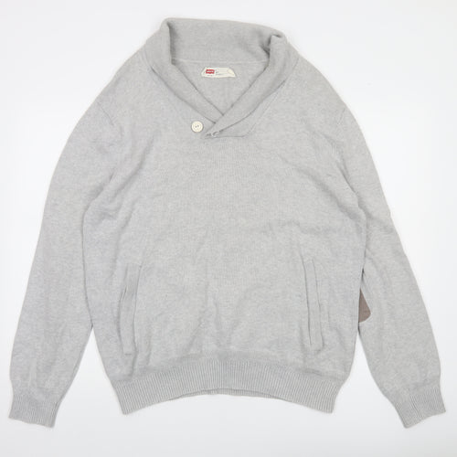 Levi's Men's Grey Cotton Slim Fit Shawl Collar Jumper XL