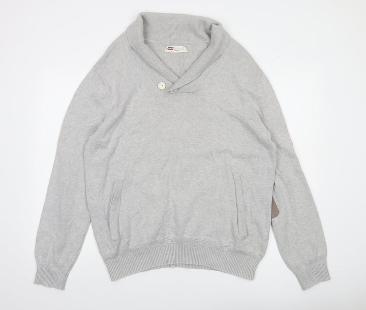 Levi's Men's Grey Cotton Slim Fit Shawl Collar Jumper XL