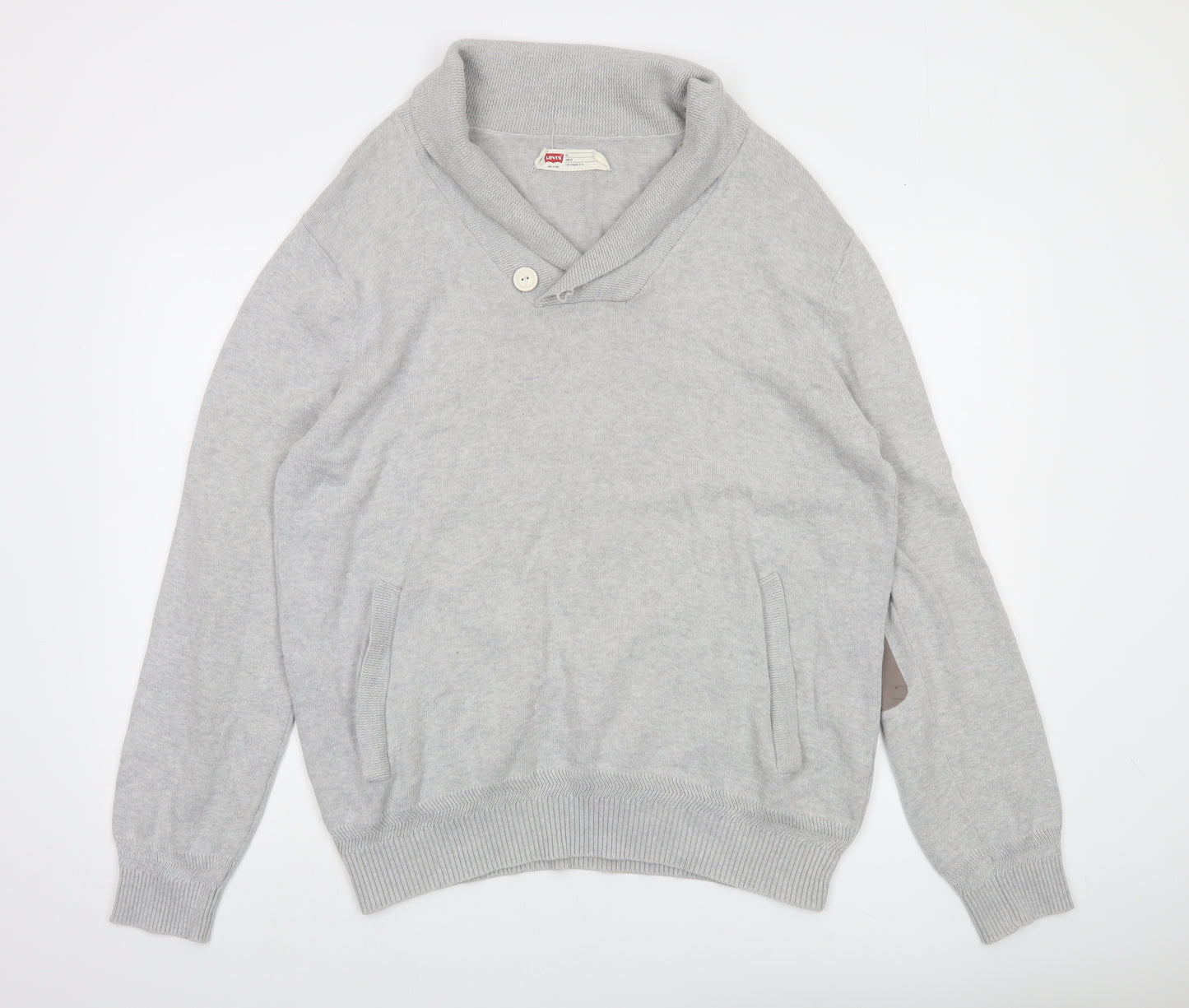Levi's Men's Grey Cotton Slim Fit Shawl Collar Jumper XL