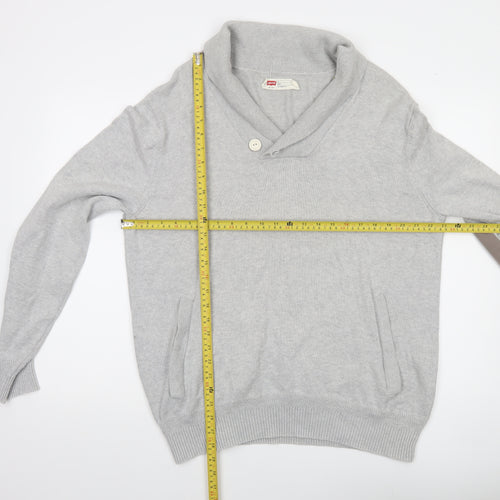 Levi's Men's Grey Cotton Slim Fit Shawl Collar Jumper XL