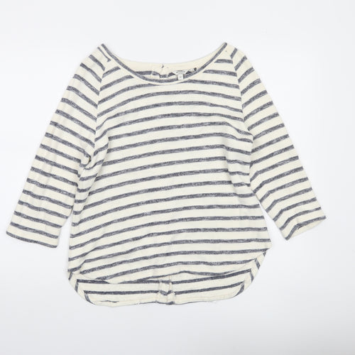 FatFace Women Blue Stripe 3/4 Sleeve Boat Neck Top Size 12