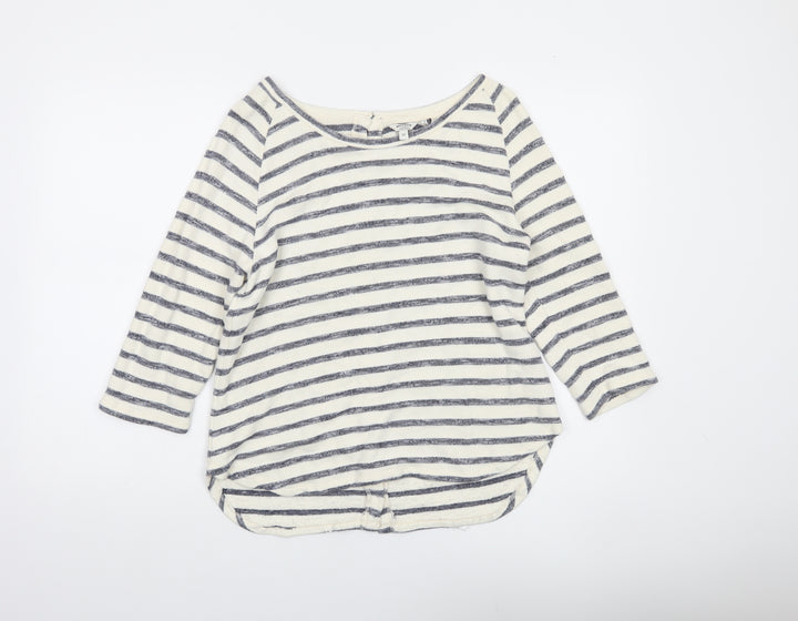 FatFace Women Blue Stripe 3/4 Sleeve Boat Neck Top Size 12