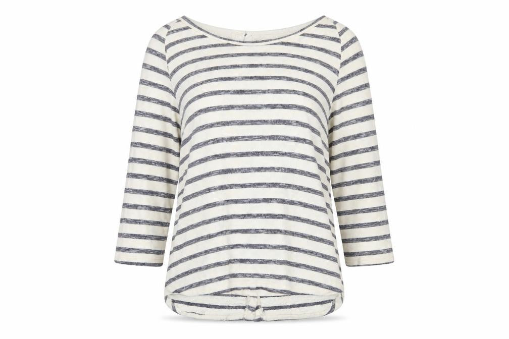FatFace Women Blue Stripe 3/4 Sleeve Boat Neck Top Size 12