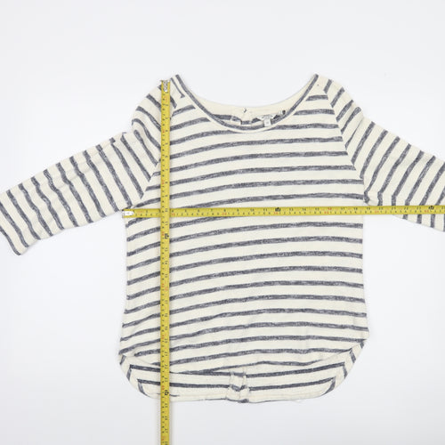 FatFace Women Blue Stripe 3/4 Sleeve Boat Neck Top Size 12