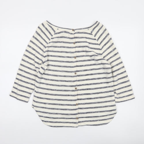 FatFace Women Blue Stripe 3/4 Sleeve Boat Neck Top Size 12