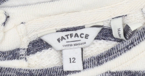 FatFace Women Blue Stripe 3/4 Sleeve Boat Neck Top Size 12