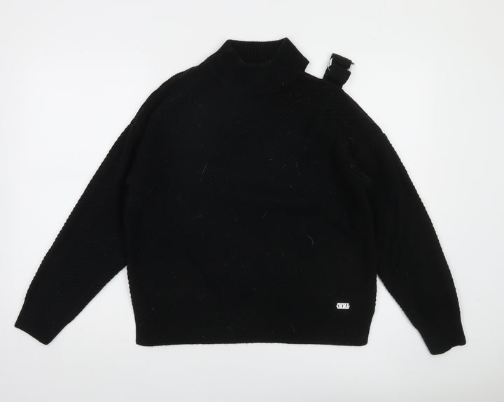 DKNY Women's Black Mock Neck Knit Pullover Jumper Size 12
