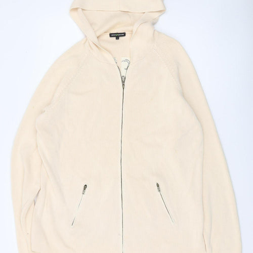 DKNY Jeans Mens Beige L Full Zip Hooded Cotton Jumper