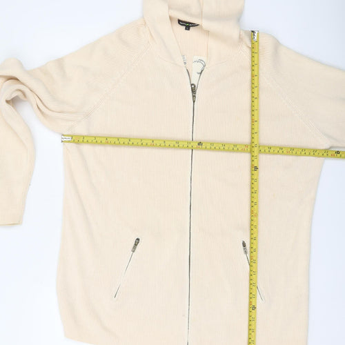 DKNY Jeans Mens Beige L Full Zip Hooded Cotton Jumper