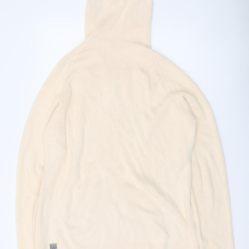 DKNY Jeans Mens Beige L Full Zip Hooded Cotton Jumper