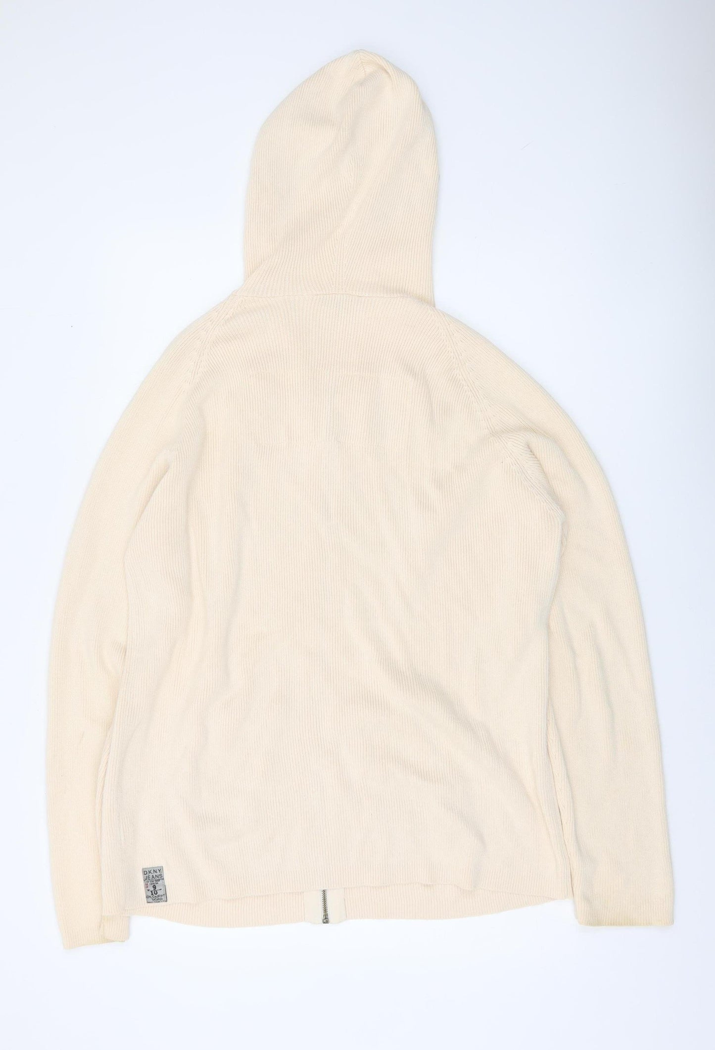 DKNY Jeans Mens Beige L Full Zip Hooded Cotton Jumper