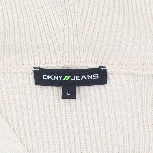 DKNY Jeans Mens Beige L Full Zip Hooded Cotton Jumper