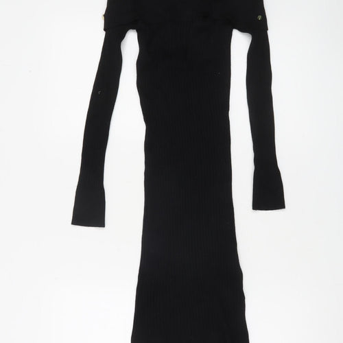Lipsy London Women Black Off Shoulder Bodycon Long Sleeve Dress Size 10