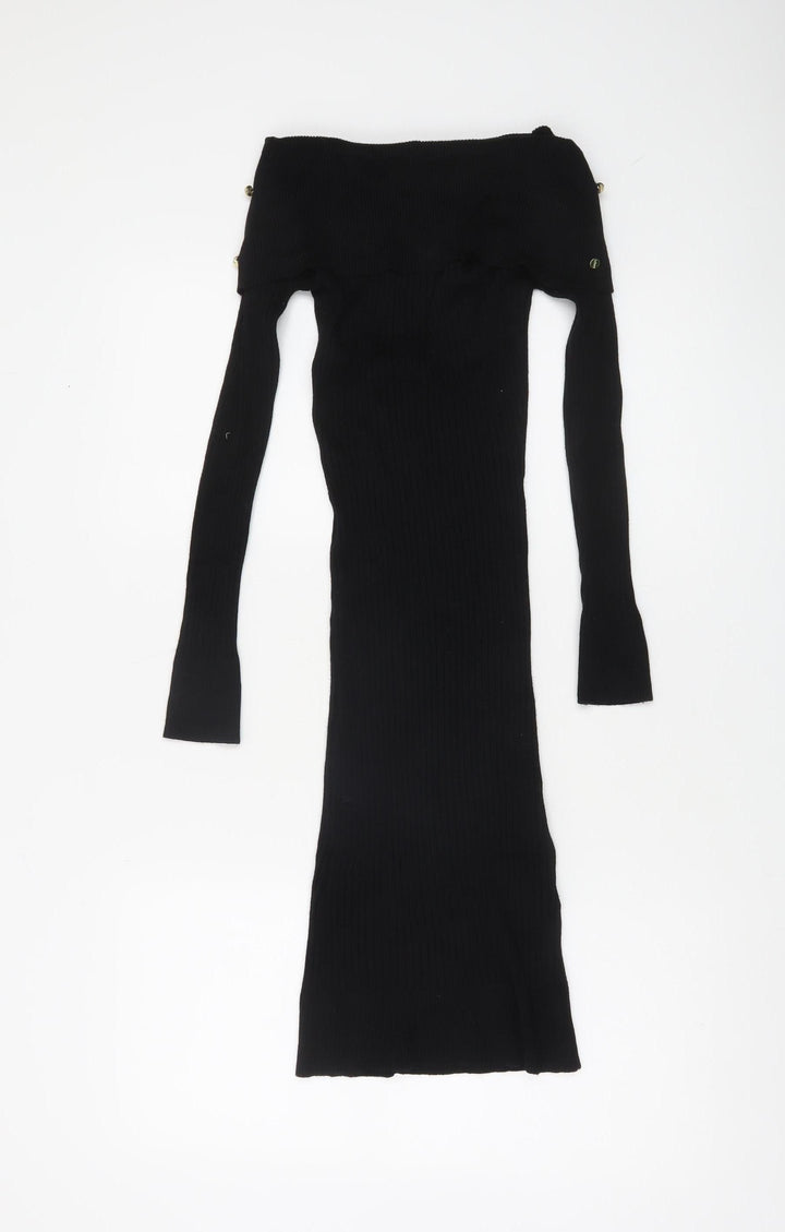 Lipsy London Women Black Off Shoulder Bodycon Long Sleeve Dress Size 10