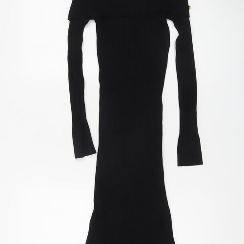 Lipsy London Women Black Off Shoulder Bodycon Long Sleeve Dress Size 10