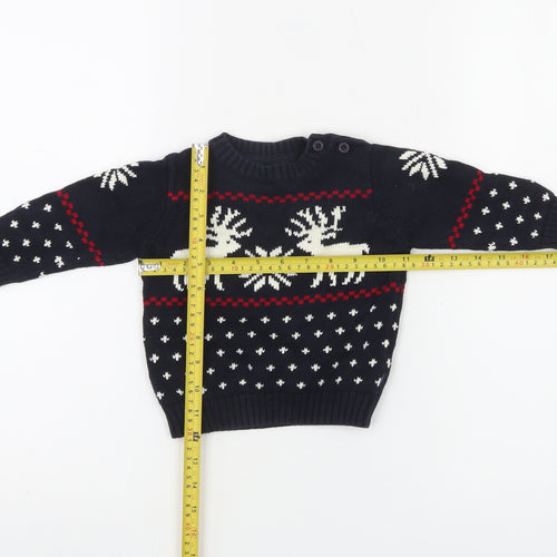Gant Unisex Baby Navy Blue Reindeer Knit Jumper 3-6 Months Christmas Pullover