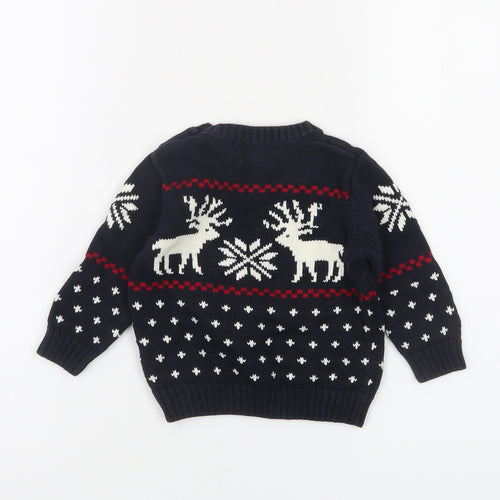 Gant Unisex Baby Navy Blue Reindeer Knit Jumper 3-6 Months Christmas Pullover