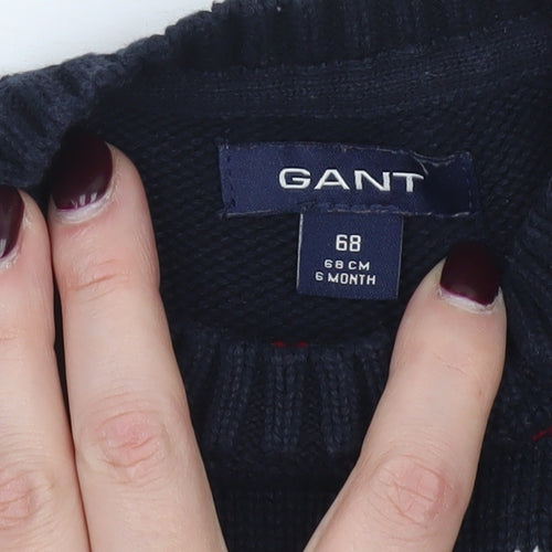 Gant Unisex Baby Navy Blue Reindeer Knit Jumper 3-6 Months Christmas Pullover