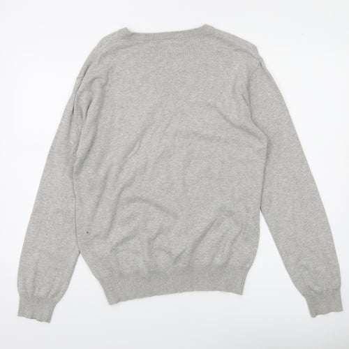 French Connection Men's Grey Cotton V-Neck Jumper Size M
