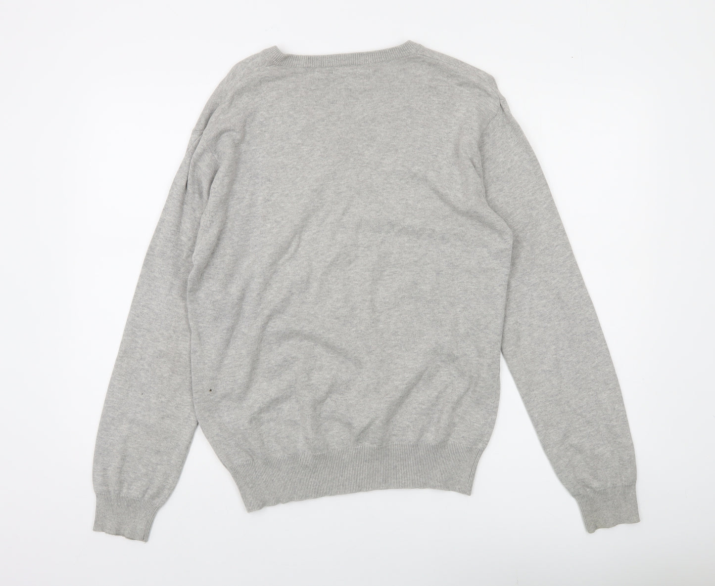 French Connection Men's Grey Cotton V-Neck Jumper Size M